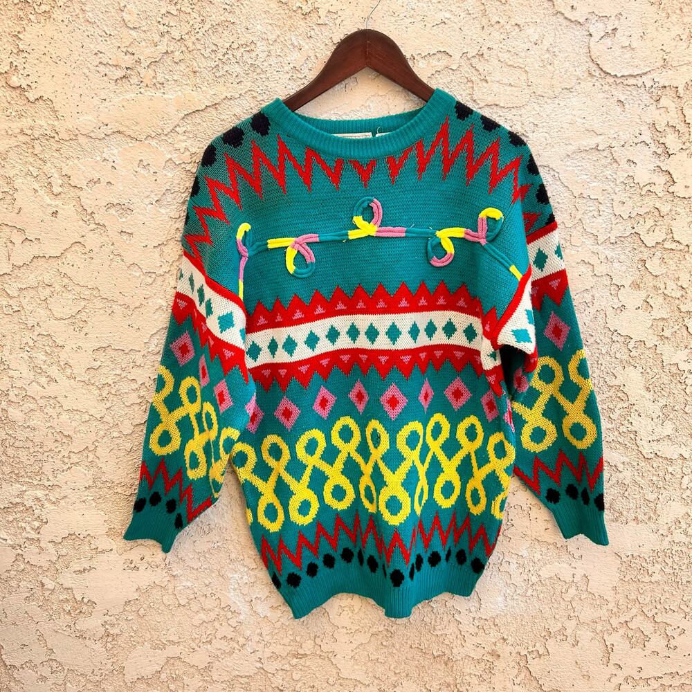Vintage Knitworks 3D Knit Clowncore Sweater 80s Size Womens Medium